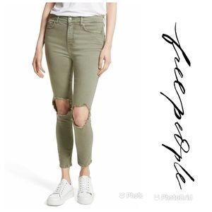 FREE PEOPLE Jeans Women’s 29 Green High Rise Skinny Ankle Distressed LIKE NEW